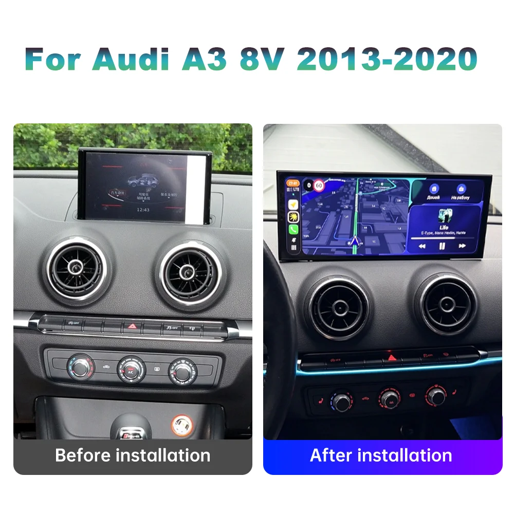 For Audi A3 8V 2013-2020 GPS Navigation WiFi BT 4G Car Radio Multimedia Video Player 12.3Inch QLED Touch Screen Wireless Carplay