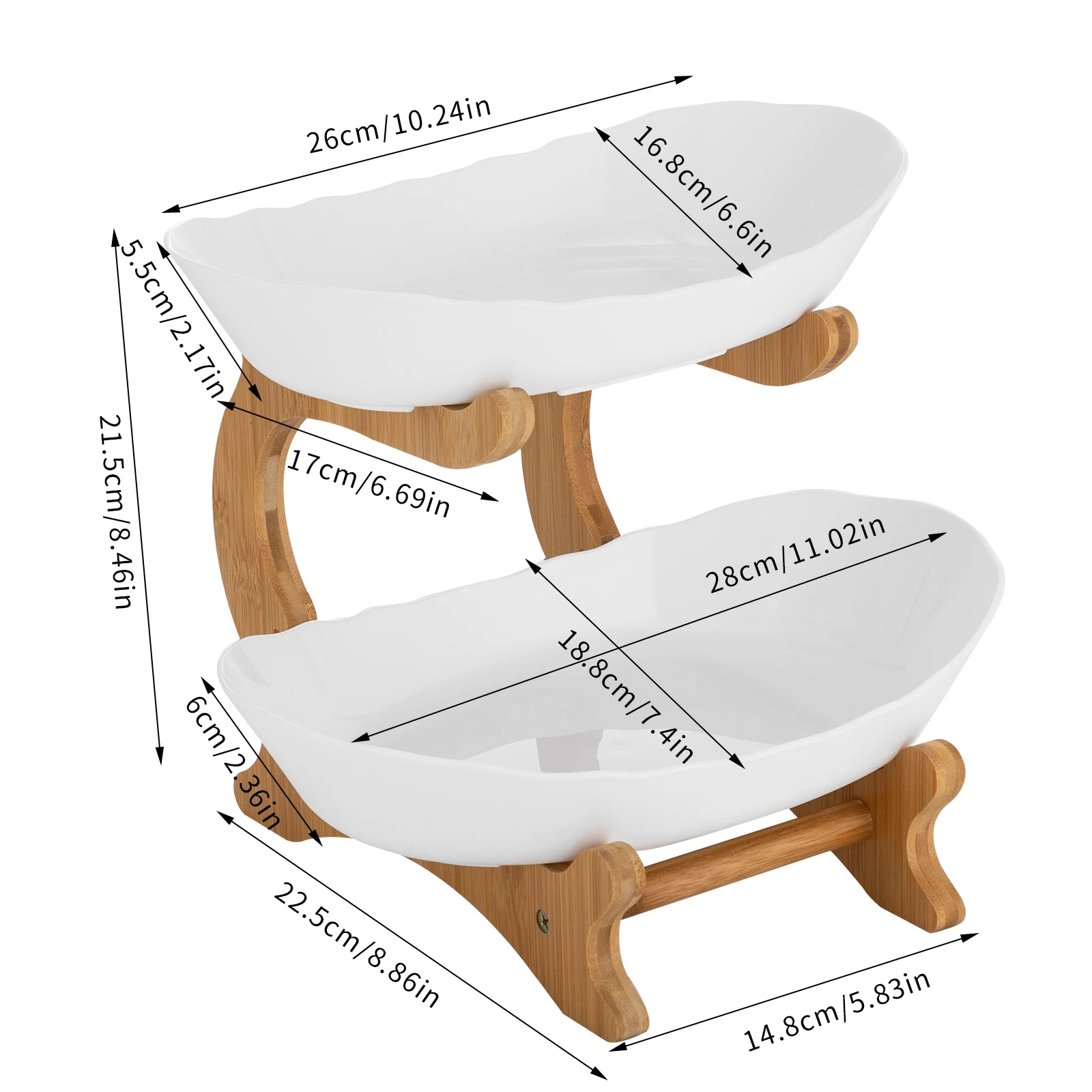 Assiette à fruits à 2 couches, plat à collation en bambou PP, panier de fruits secs créatif, bol à salade pour enfants, fête scolaire, blanc