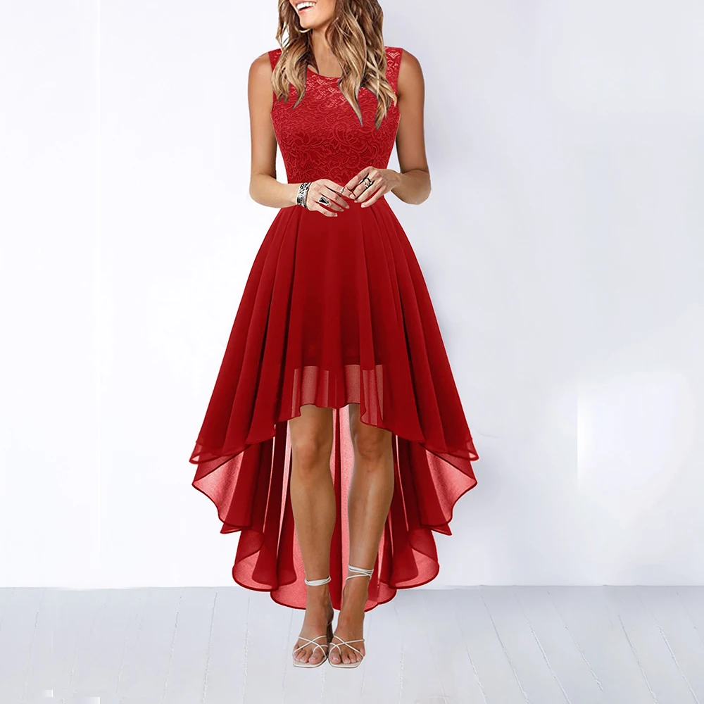 Women Sexy Backless Evening Dress Lace Paneled Chiffon Evening Gowns Ladies Elegant Fashion Sleeveless Cocktail Party Midi Dress