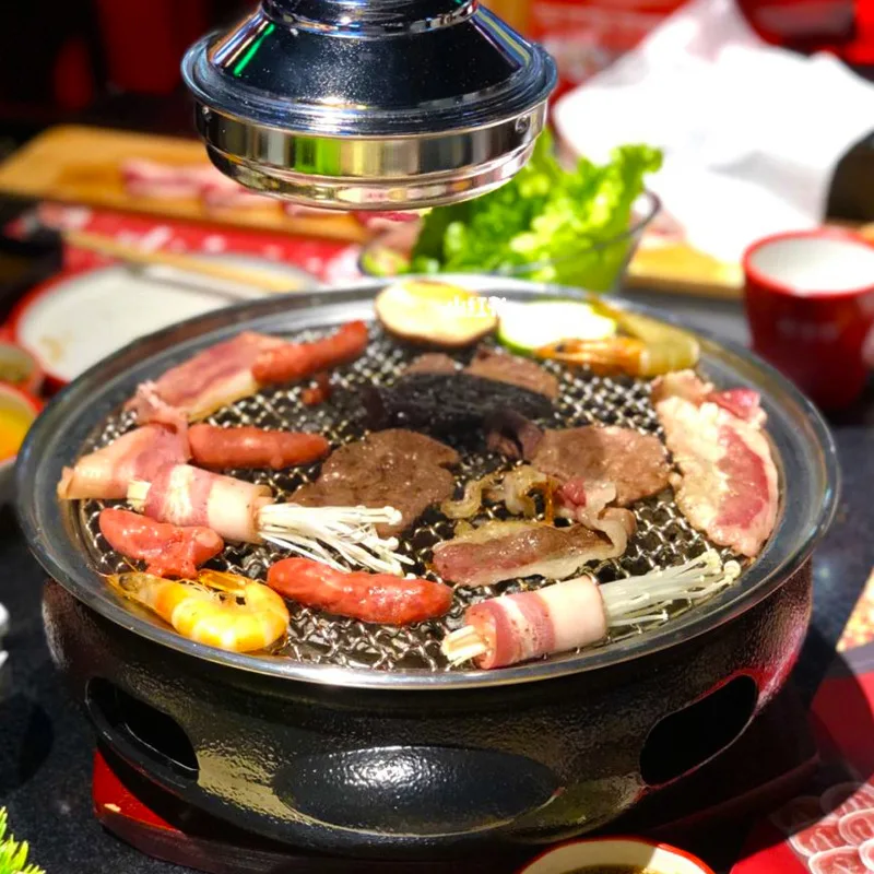 Korean Charcoal Grill, Cast Iron Charcoal , Commercial Charcoal Barbecue Grill, Korean Cast Iron Grill, Outdoor Round