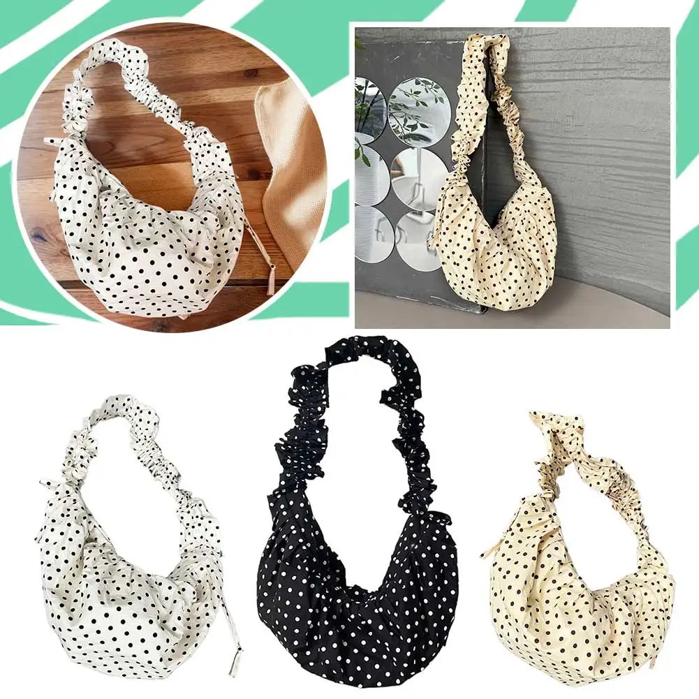 

Women Chic Underarm Bag Large Capacity Polka Dot Retro Crossbody Bag All Matched Vintage Small Tote Bag for Outdoor Travel
