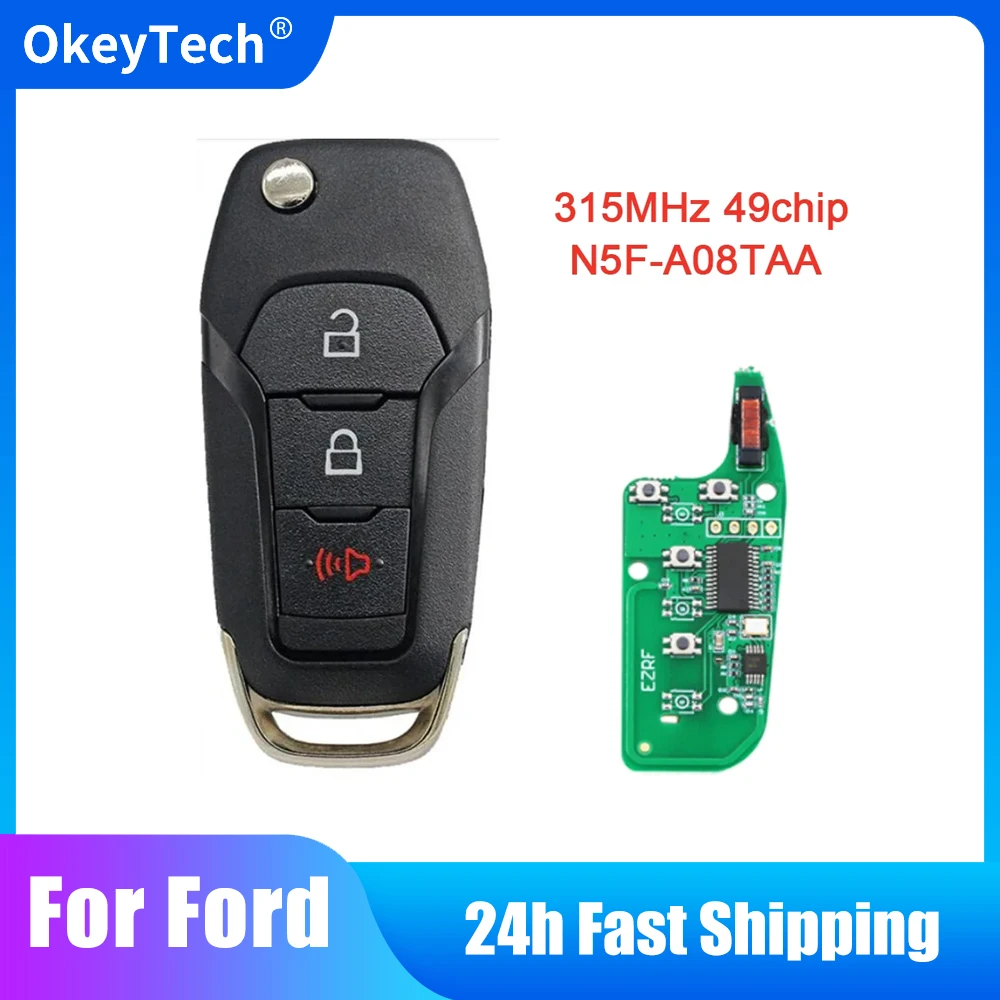 

Okeytech 3 Buttons Car Remote Key For Ford F150-F550 Fusion Explorer N5F-A08TAA ID49Chip 315 Mhz Auto Smart Control HU101 Blade