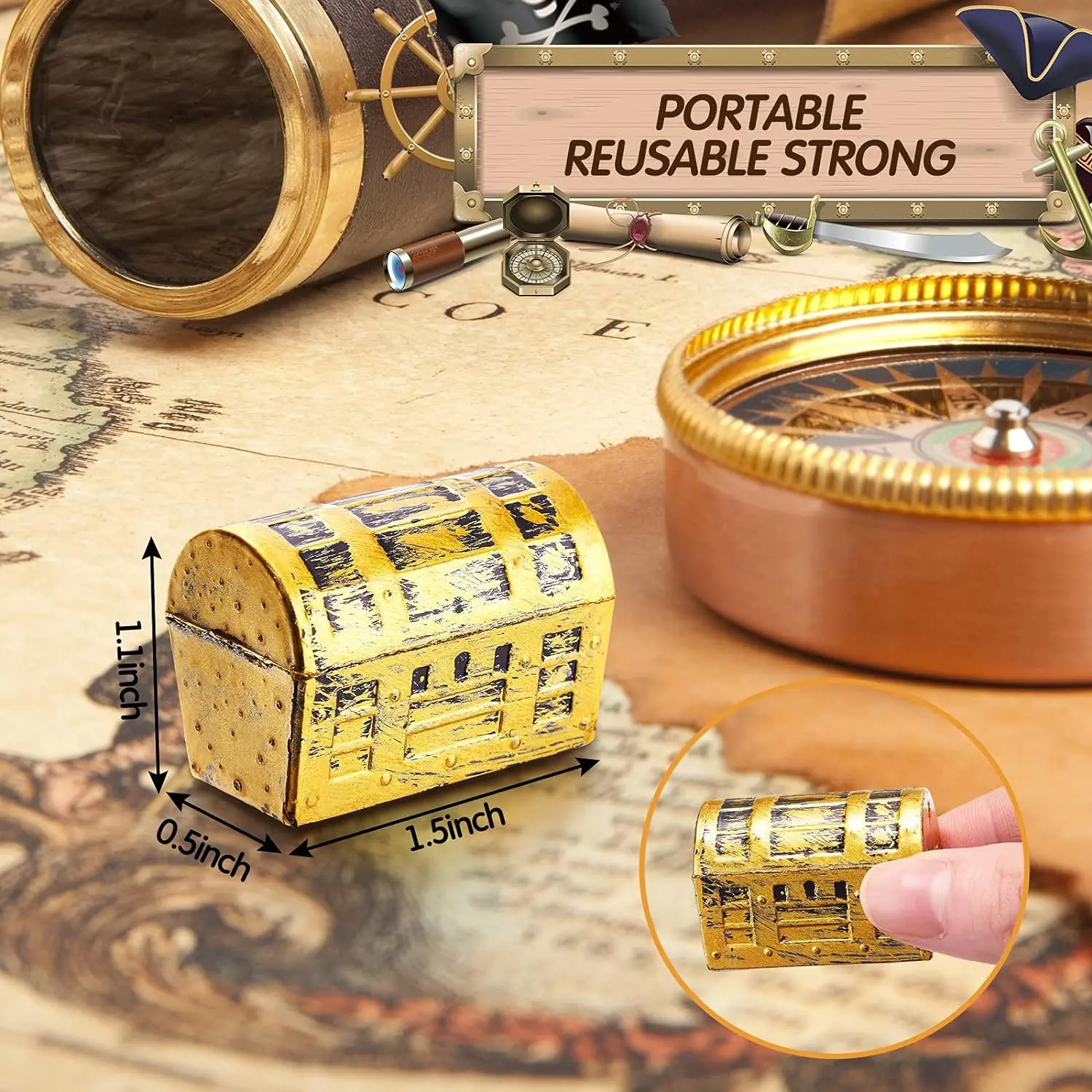 Mini Gold Plastic Pirate Vintage Pirate Treasure Chests Jewelry Storage Box Pretend Play Birthday Halloween Christmas Party Gift