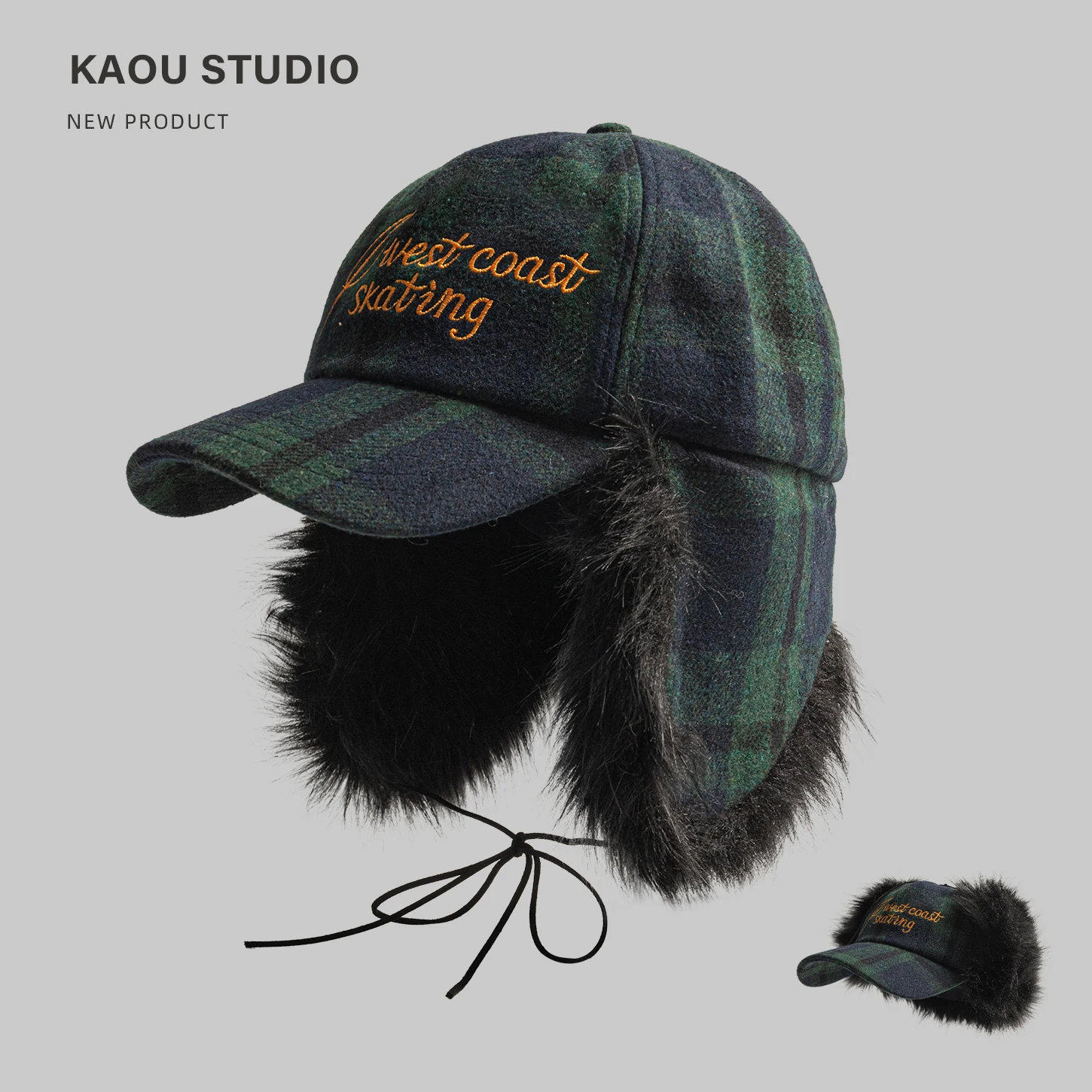 

Winter Thickened Warm Bomber Hat Men's and Women's Cycling and Skiing Outdoor Windproof Ear Protector Plush Checked Pilot Hat