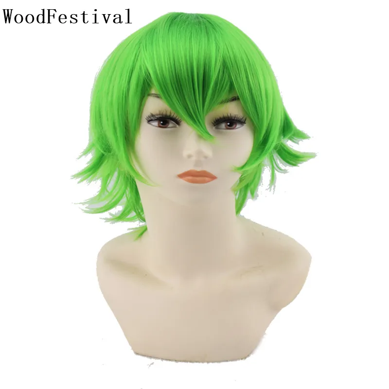 WoodFestival-pelucas de pelo sintético para hombre, peluca corta para Cosplay, color rojo, verde, rosa, negro, Blanco, Naranja, Morado, azul y marrón