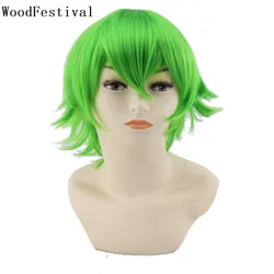 WoodFestival Male Synthetic Hair Wigs For Men Short Wig Cosplay Red Green Straight Pink Black White Orange Purple Blue Brown