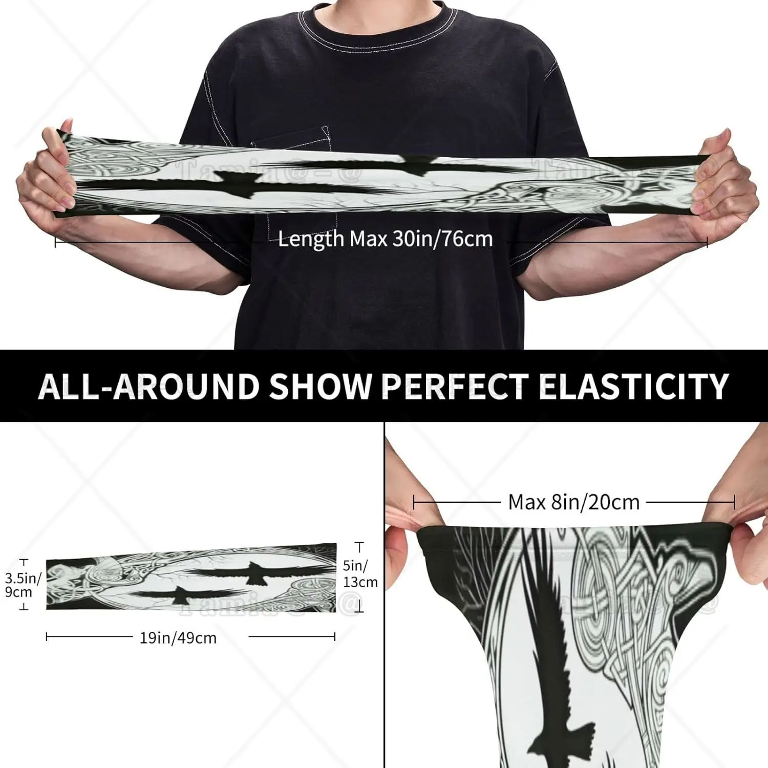 Viking Black Crow Scandinavian Runes Arm Sleeves Uv Protection Sun Unisex Sport Ice Silk Sleeves