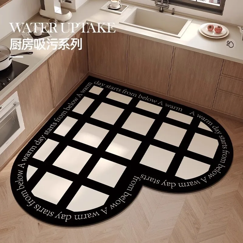 VIKAMA 1PC French Light Luxury Heart-Shaped Kitchen Floor Mat With Diatomaceous Mud For Easy Care Waterproof Non-Slip Carpet