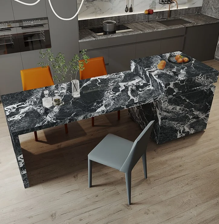 Island Taiwan dining table integrated retractable rock slab Zhongdao Taiwan luxury stone multi-functional integrated table