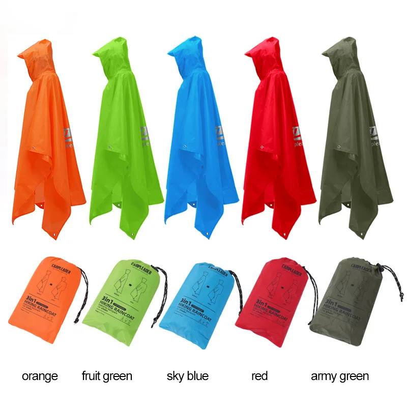 3 In 1 Outdoor Raincoat Hooded Sleeve Long Waterproof Rain Poncho Motorcycle Rain Cover Camping Hiking Travel Rainwear Tent