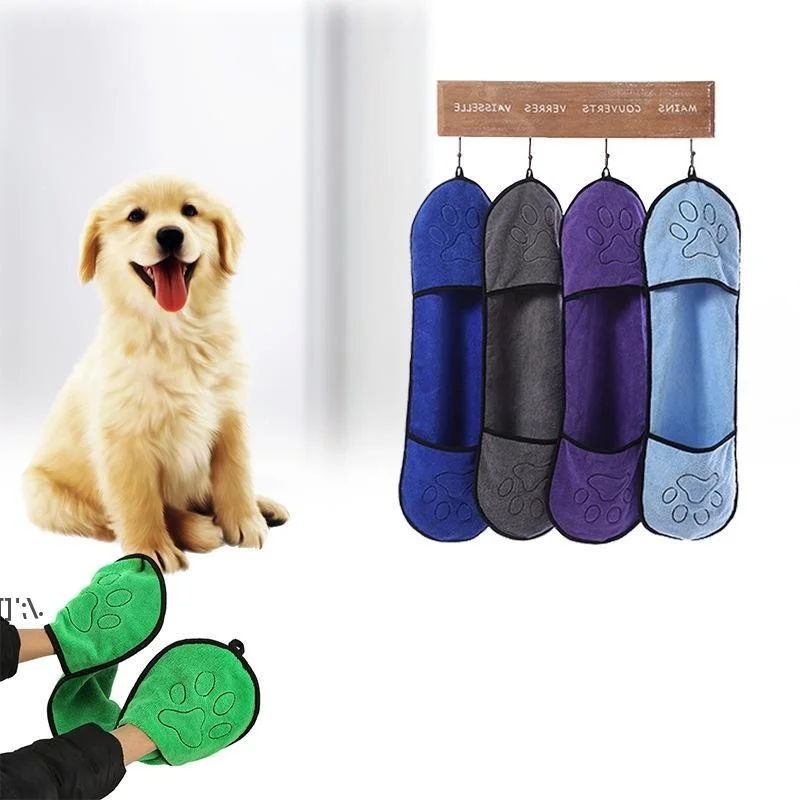 NEW Pet Supplies Bath Towels Ultra-absorbent Microfiber Super Absorbent Pets Drying Towel Blanket With Pocket Small Medium Dogs