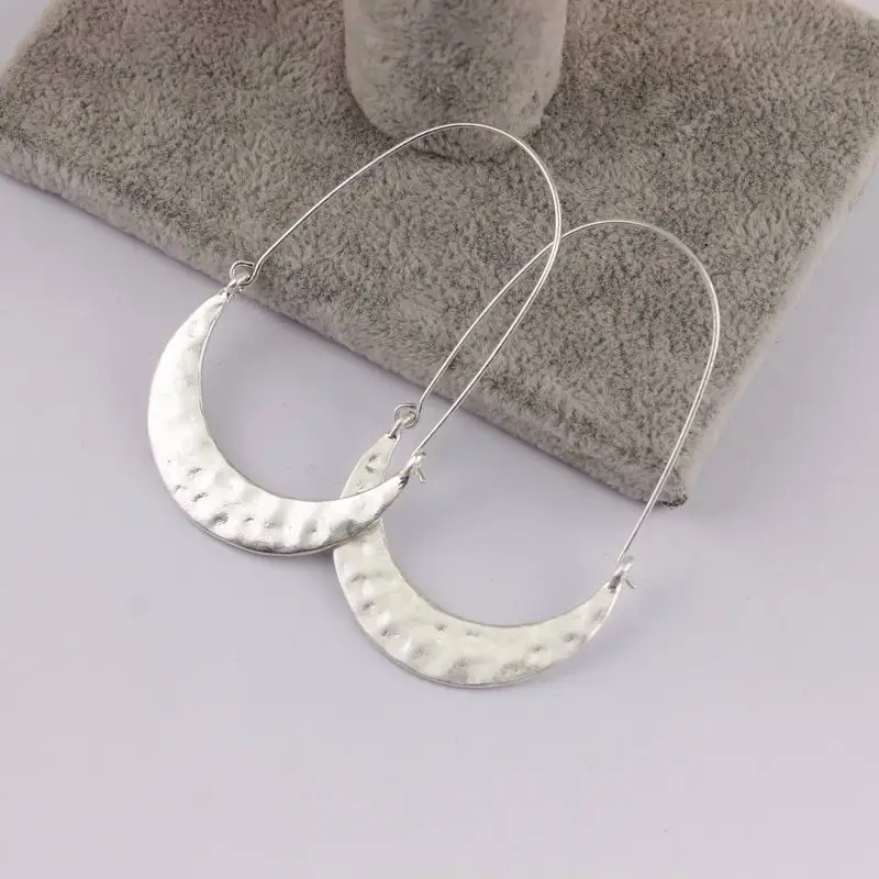 Inspired Hammered Crescent Moon Metallic Hoop Earrings for Women Classic Crescent Earrings