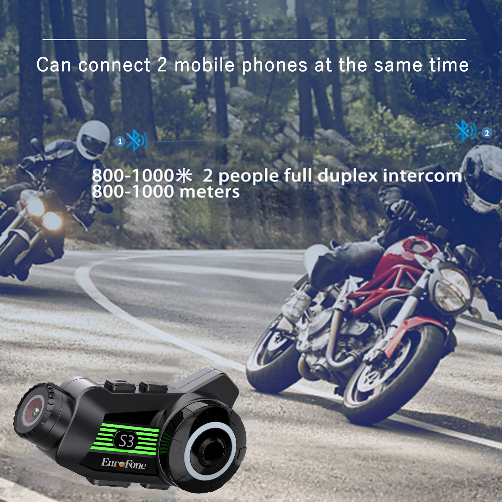 Motorcycle Bluetooth Helmet Headset and Dashcam Combo: Wireless 2K HD Video Recording and Intercom,Built-in Wi-Fi,2-way Intercom