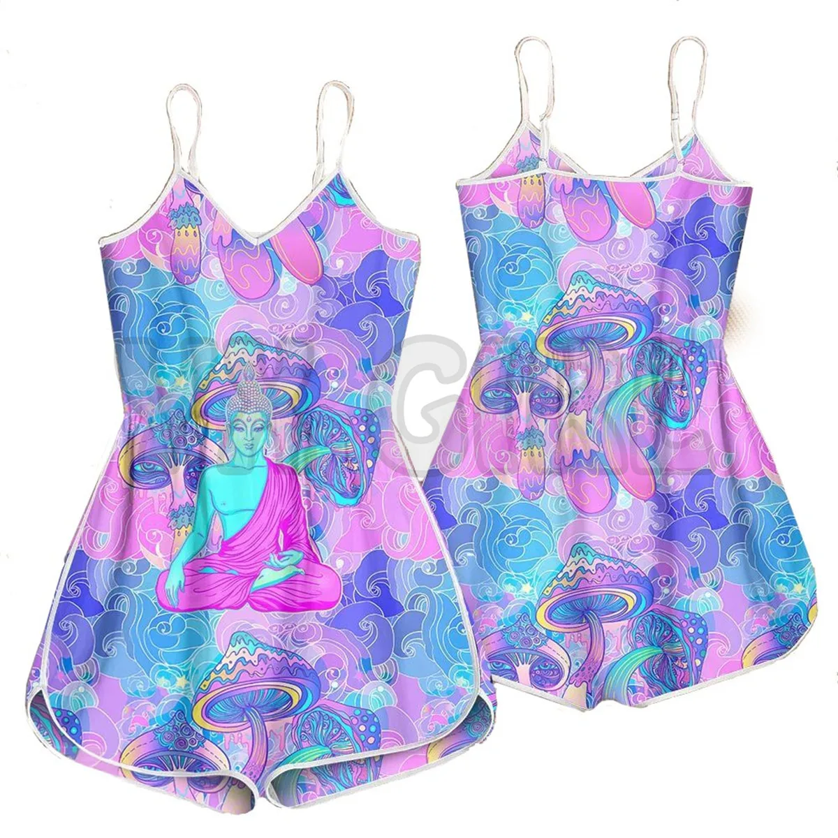 

YX GIRL Magics Mushroom Buddhism Rompers 3D All Over Printed Rompers Summer Women's Bohemia Clothes