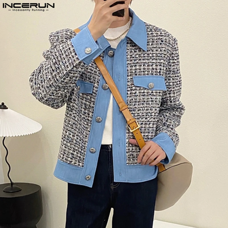 INCERUN Tops 2024 Korean Style Fashion Men's Splicing Design Suit Coats Casual Personality Male Hot Selling Long Sleeved Blazer