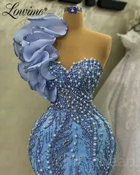 Arabic Blue Beaded Party Dresses Sweetheart Customized Crystals Mermaid Prom Dress Plus Size 2023 Vestido De Festa Evening Gowns