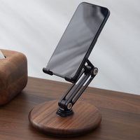 Adjustable Phone Tablet Stand 360° Rotating Multi Angle Desktop Holder Home Office Black Walnut Wood Universal Device Support