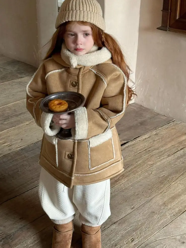 2024 Autumn Winter Kids Girls Boutique Coat Long Sleeves Warm Thick Girl Coat Jacket Versatile Children New Clothing