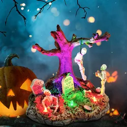 Halloween Spooky Village Towne Accessories Graveyard Halloween Burying Skeleton and Hanging up Figurines Collection Table Piece