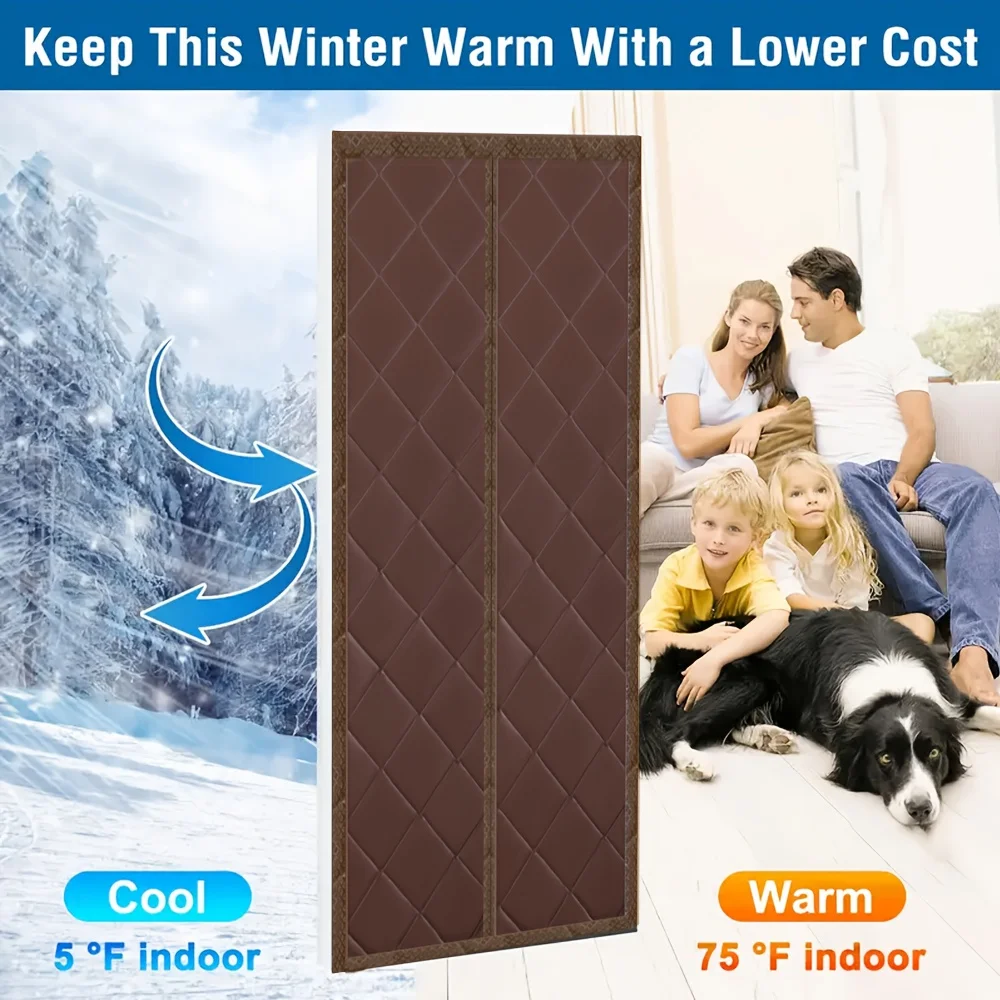 PU Leather Thermal Door Curtain Heavy Duty Magnetic Windproof Easy Install Energy Saving Wood Aluminum Door