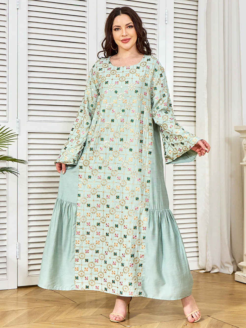 Ramadán islámico musulmán ropa de mujer nuevo punto estampado de cuentas vestido Abaya Medio Oriente Marruecos bata de moda