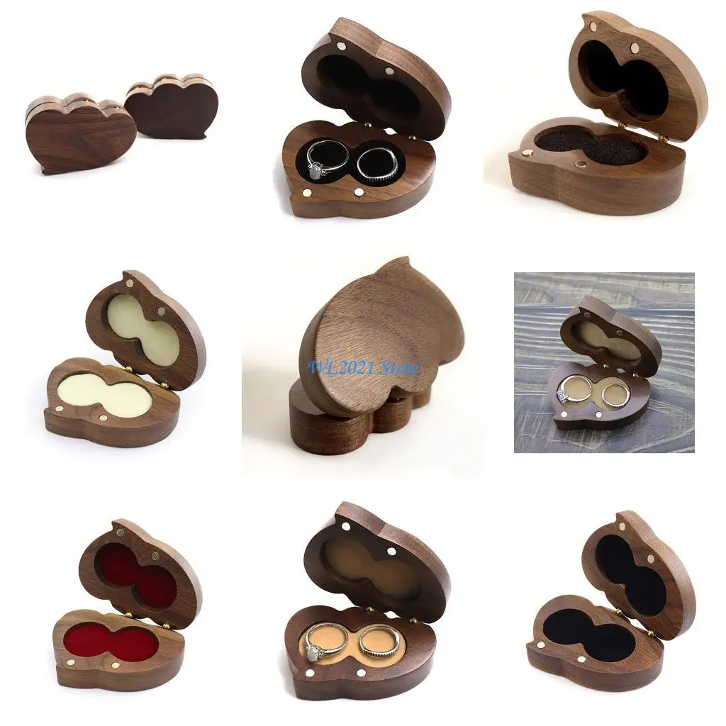 

G5GC Ring Box for Wedding Ceremony Wooden Double Heart Ring Bearer Holder for Engagement Proposal Rustic Ring Box Jewelry