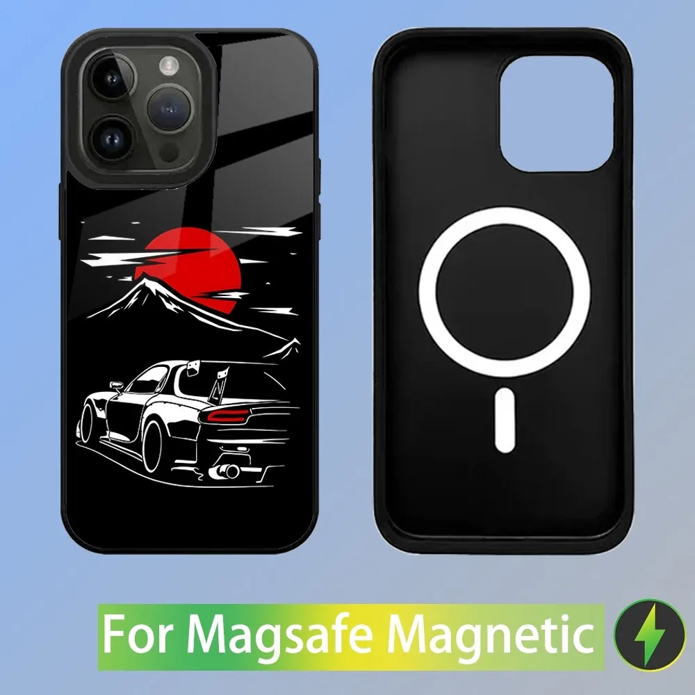 Rx7 jdm legenden autos telefon hülle für iphone 15,14,13,12,11, plus, pro, max mini magsafe magnetisches kabelloses laden