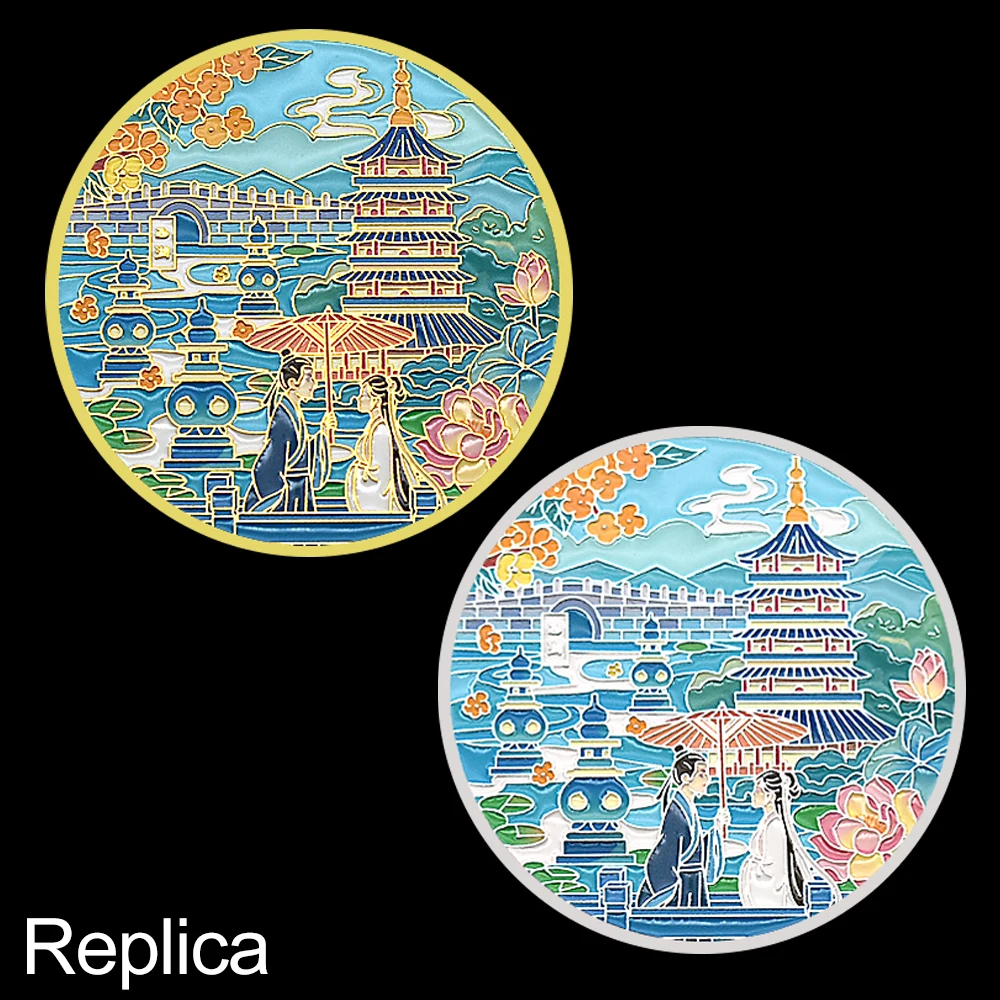 

Hangzhou West Lake Scenic Spot Souvenir Coin Leifeng Pagoda China Landmark Commemorative Collectible replica Gift