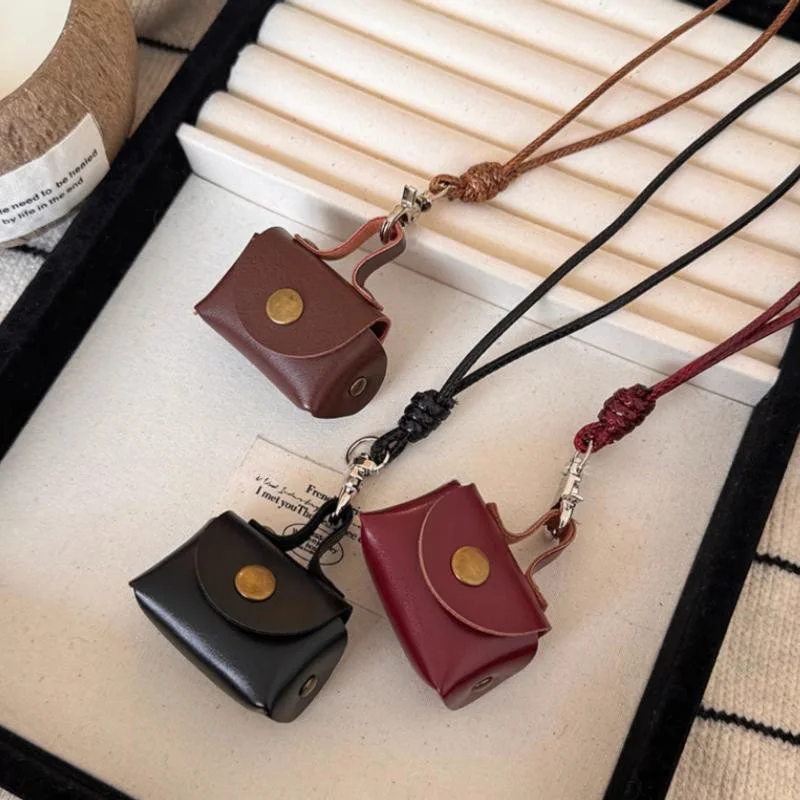 Vintage Brown Leather Coin Purse Bag Charm Keychain Pendant Women's Long Neck Rope Pendant Creative Gloves Design Bag Pendant