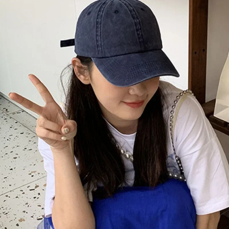 Topi Baseball Denim Dicuci Pria Wanita Snapback Vintage Hip Hop Warna Solid Bone Casquette Outdoor Kasual Olahraga