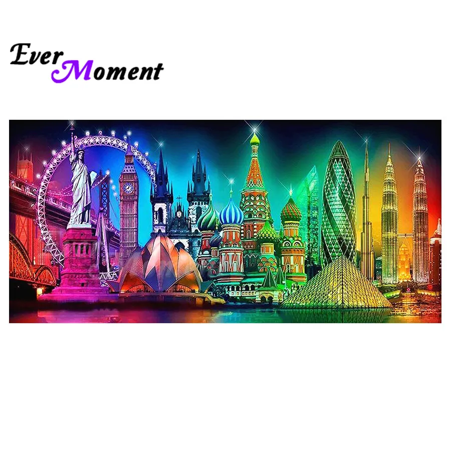 Ever Moment Diamond Painting Modern Architecture 5D DIY Full Square Round Drills Castle Statue Of Liberty Ferris Wheel ASF2319