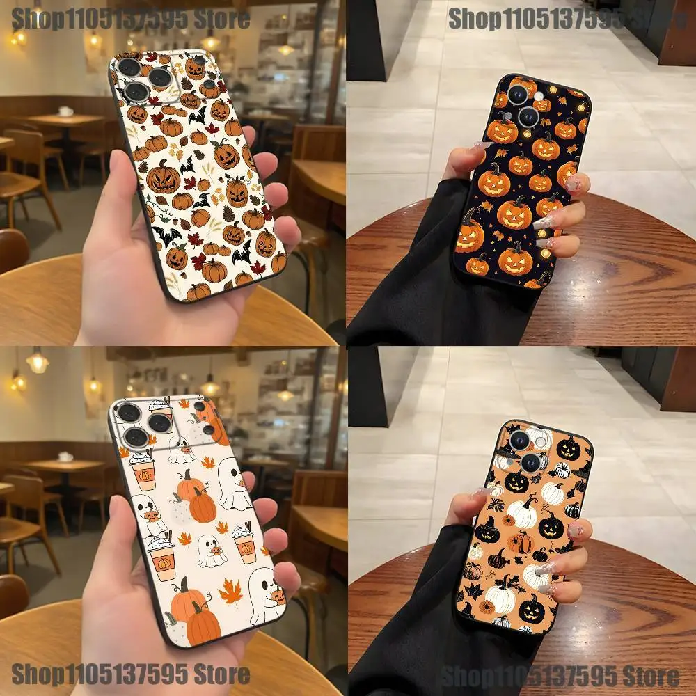 

Halloween Cute Pumpkin Skull Phone Case For iPhone 17,16,15,14,13,12,11,Pro,XS,Max,XR,Plus,E,SE4,Mini Black Soft Cover