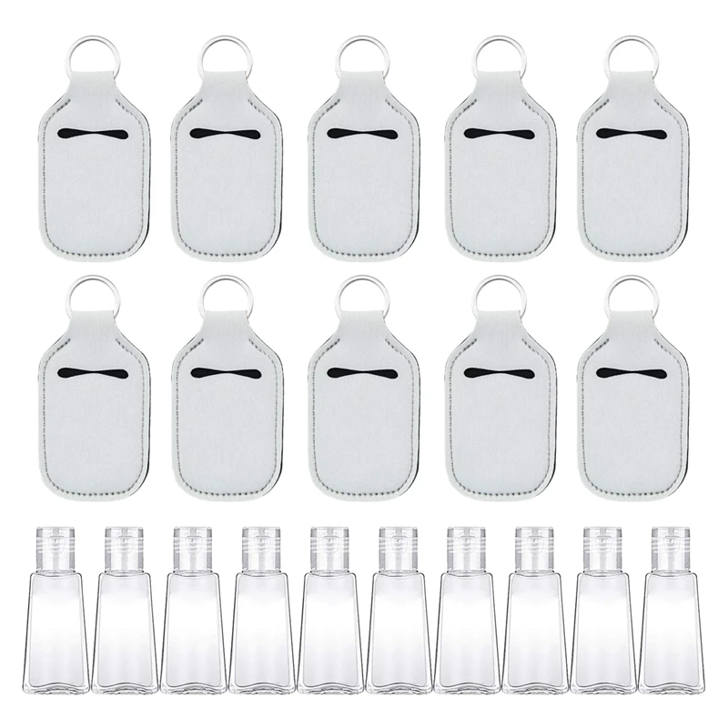 20 Pcs Empty Travel Bottle And Keychain Holder Set Includes 30Ml Reusable Clamshell Container, Keychain Bottle Holder