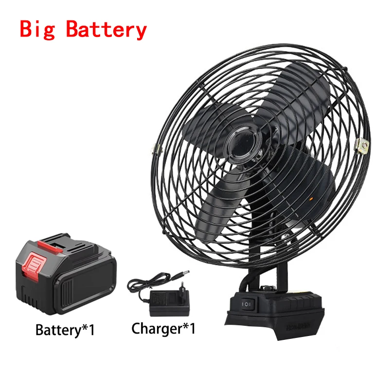 10000/20000mAh Camping Fan 6 Inches Wireless Outdoor Fishing Desktop Portable Metal Fan Strong Wind Fan Fit Makita 20V Battery