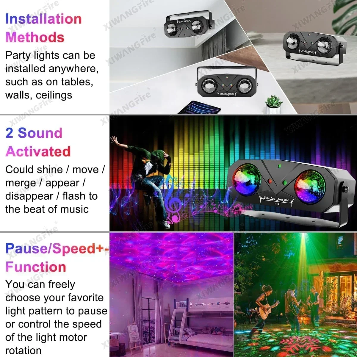Party Light Disco Ball Light Dj Light Disco Light Ocean Light Star Light Projector Dance Light Sound Activated with Remote Contr