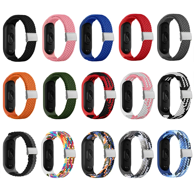 Gelang tali untuk Mi Band 6 7 5 4, gelang tali nilon kepang multiwarna olahraga tunggal gelang Loop untuk Mi band 6 7