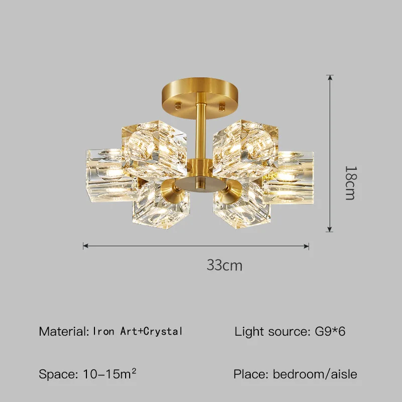 Moderne Kristallen Kroonluchter G9 Basis Goud Luxe Semi-Flush Montage Plafond Lamp Voor Woonkamer Eetkamer Slaapkamer Keuken