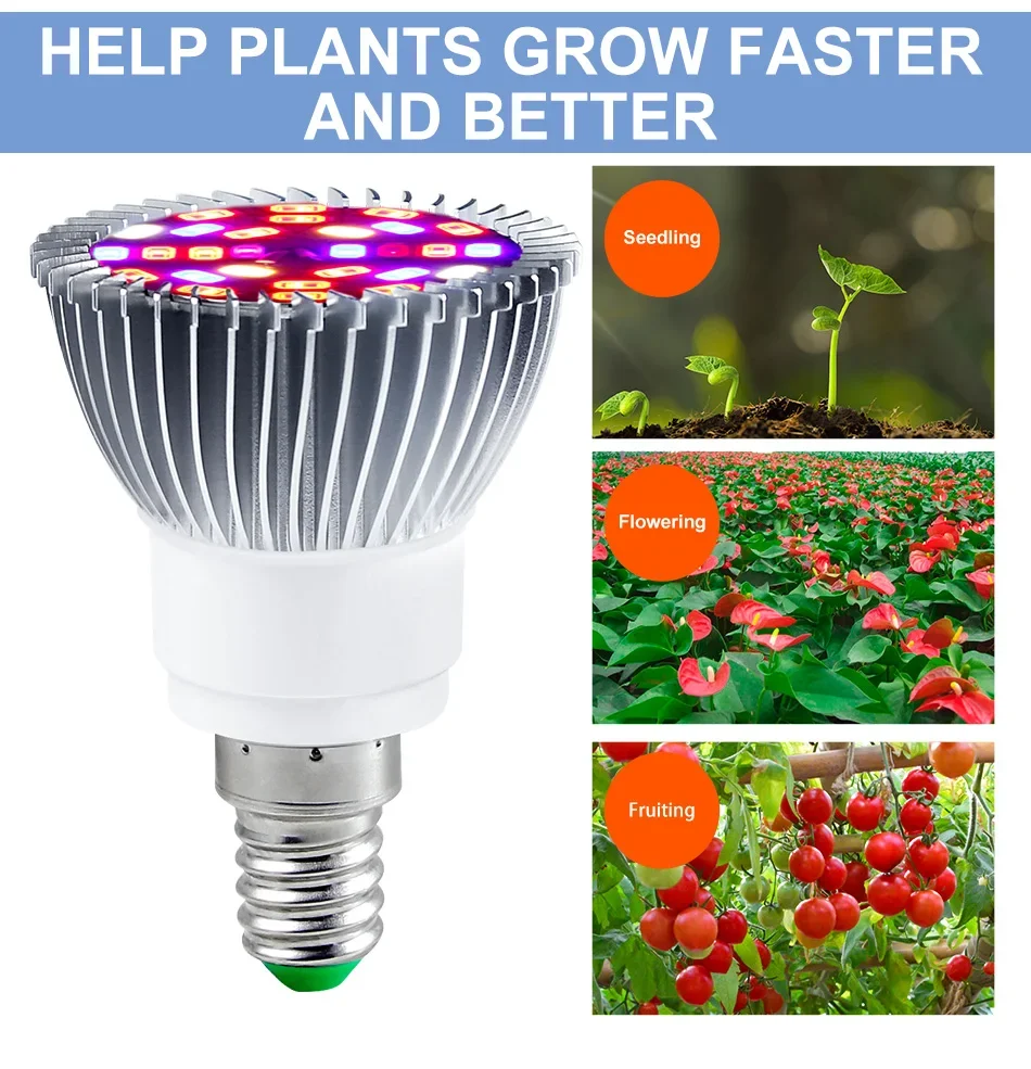 LED Grow Lamp Light E27 Bulb Full-Spectrum 85-265V LED E27 Phytolamp For Plants Indoor Flower Seeds Hydroponics Growth 85-265V