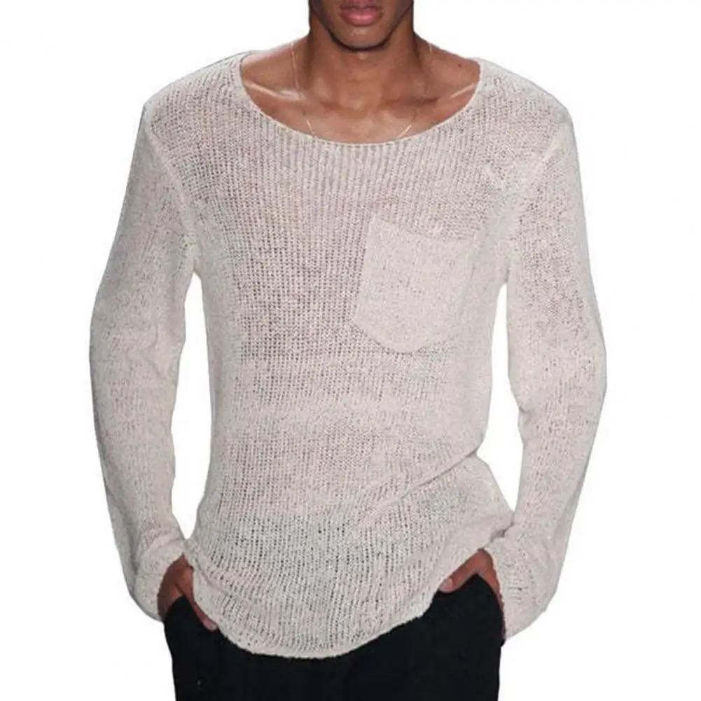 

Men Sweater Stylish Men's O-neck Knit Sweater Solid Color Hollow Out Design Loose Fit Casual Pullover for A Trendy Look Loose