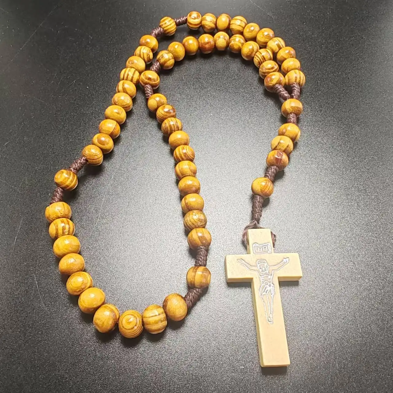 10pcs/pack wholesale cheap olive/pine wooden beads religious rosary, catholic rosary necklace with wooden cross