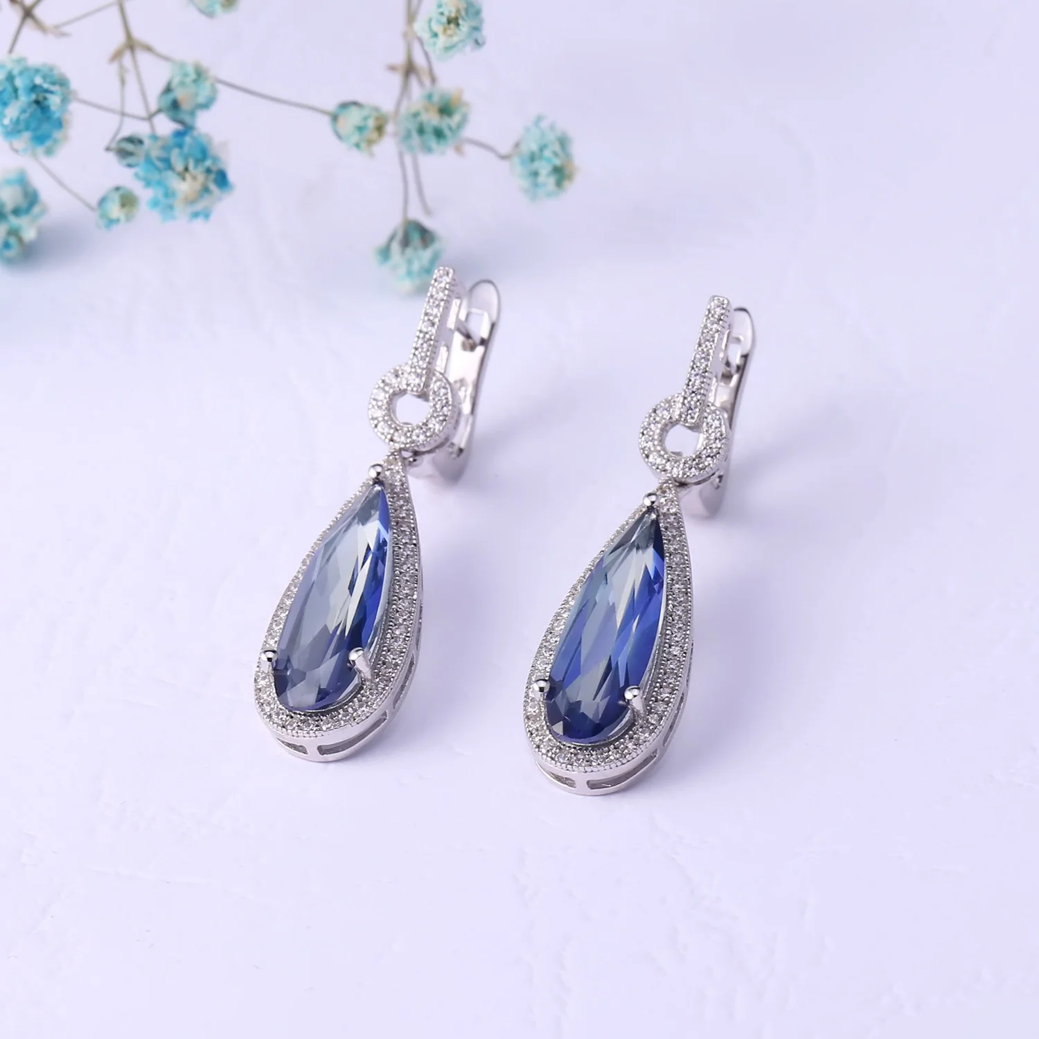 brand genuine Luxury real jewels Premium Design Color Luxurious Fashion s925 Silver Inlaid Laminated Crystal Earrings high quali