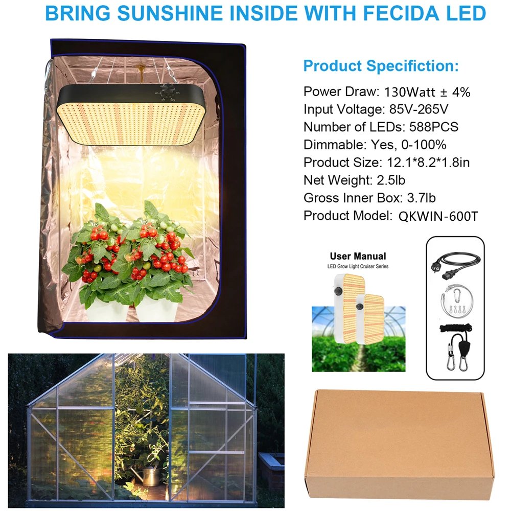 Imagem -06 - Qkwin Led Grow Light 130w Espectro Completo Samsung Grânulo Faça Você Mesmo com Luz Vermelha Construída com Fãs