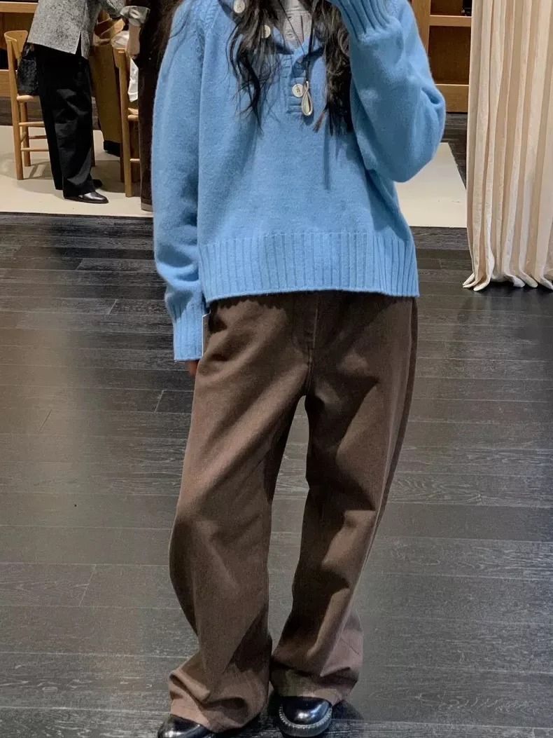 Felpa con cappuccio lavorata a maglia ampia da donna Design semplice con bottoni Sle Top sopra la testa Dongdaemun Colletto Henry Faion coreano