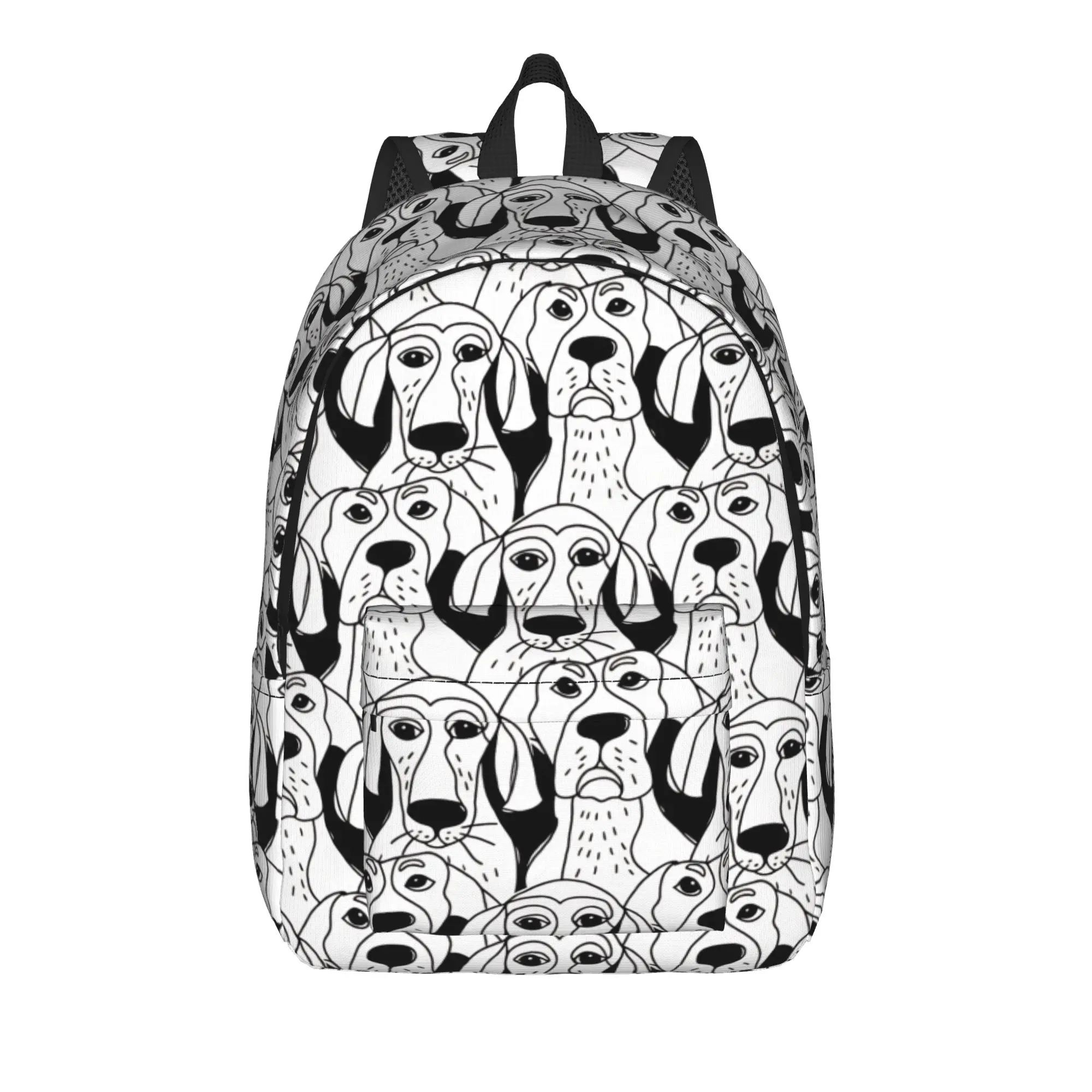 Dogs characters emotions black and white seamless pattern Backpack  College Backpacks Student Designer Soft High School Bags