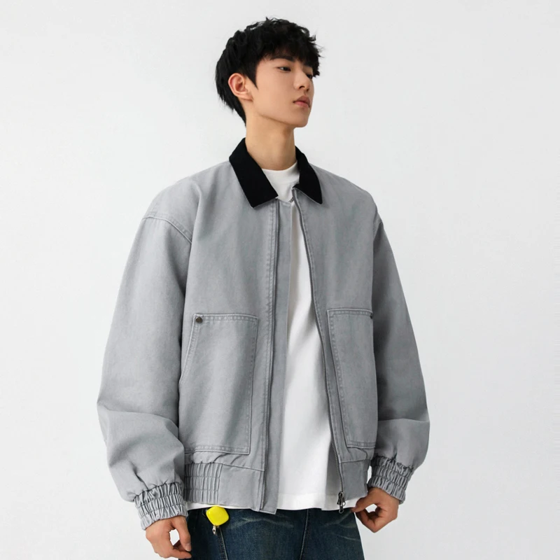 

Men's Vintage Pure Cotton Jackets Collared Outerwear Leopard Print Detroit Denim Jackets Men's Spring and Autumn Leather Jacket