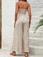 2026 Summer New Bohemian Style Strapless Jumpsuit Vacation Style Printed High-Waisted Wide-Leg Pants Women's Loose Beach Jumpsuit - Image 2