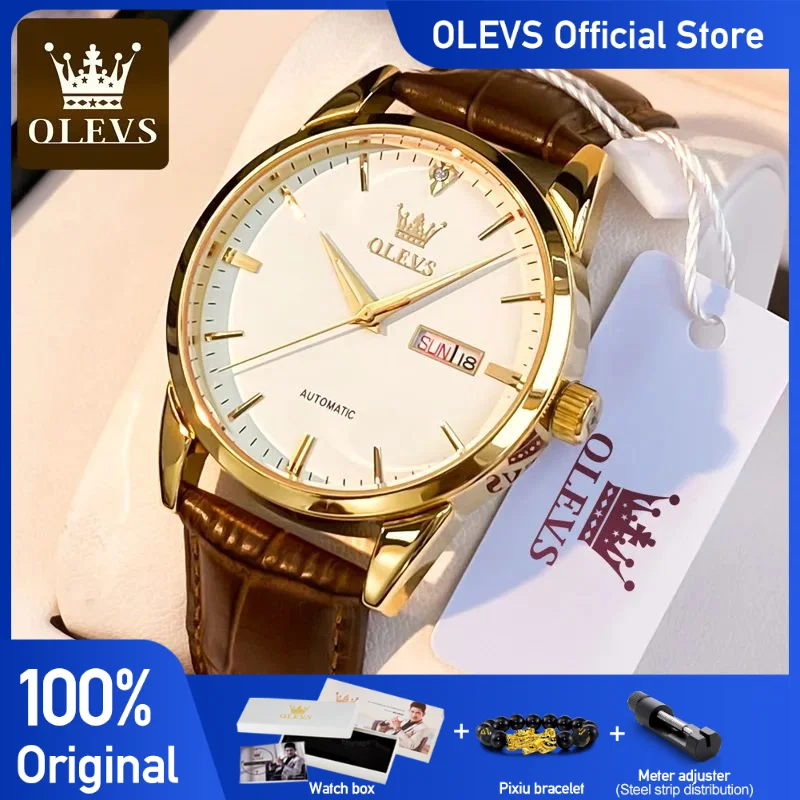 OLEVS Top Brand Men Classic Quartz Waterproof Watch Leather Strap Business Popular Casual Watch for Man Original Luminous