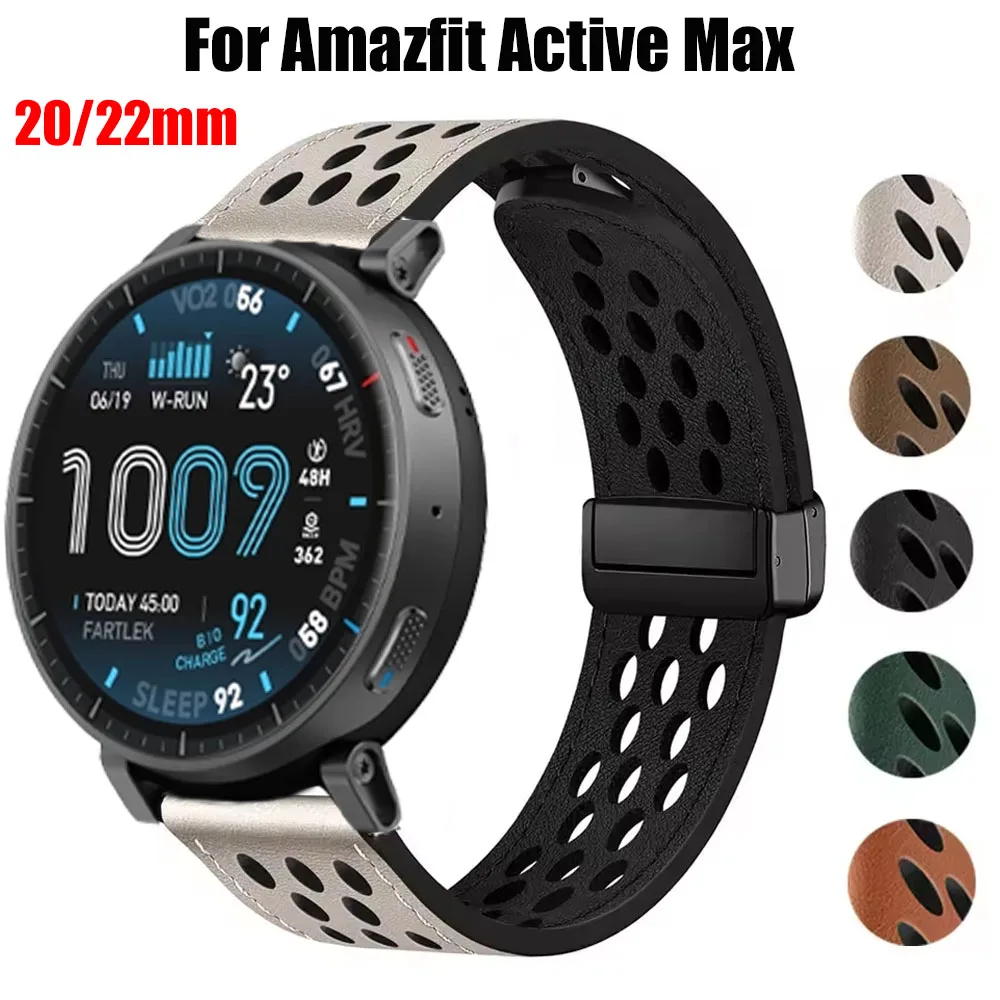 Atmungsaktives Lederarmband für Amazfit Active Max/T-Rex 3 Pro, magnetisches Band für Amazfit Balance 2/Bip 6 5 3Pro/GTR GTS 4 Armband