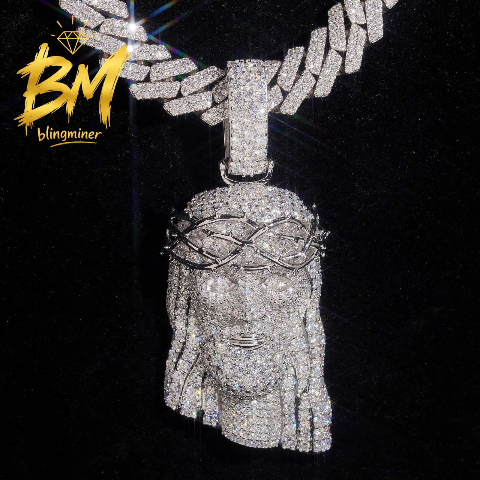 Blingminer Iced Out Jesus Piece VVS Moissanite Pendant For Men Women S925 Silver Pendants Jewelry Pass Diamonds Tester Free Ship