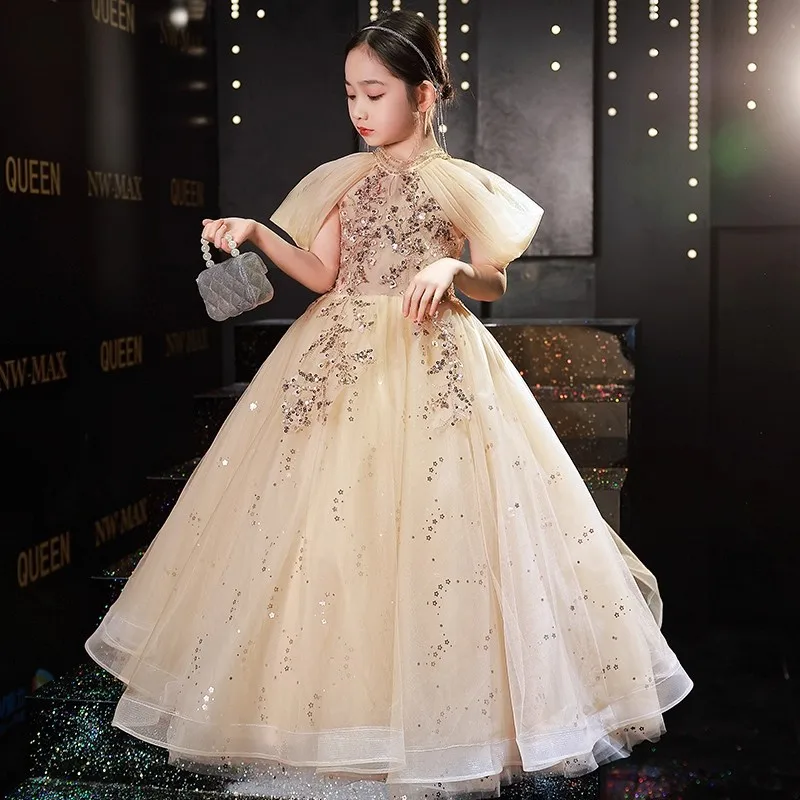 Girls' Formal Dress Princess Gown Host High-End Children's Wedding Dress Flower Girl Wedding Little Girl Piano Performance Costu